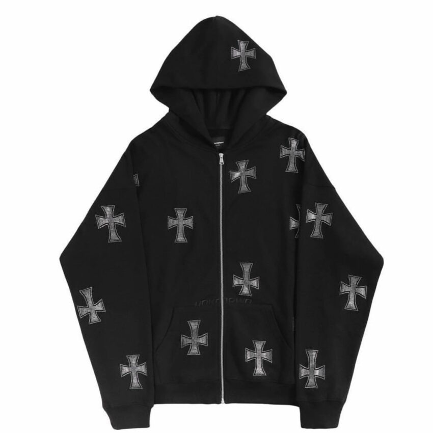 Unknown UK V2 Black Rhinestone Zip Up L - sorry_not_fame Mall