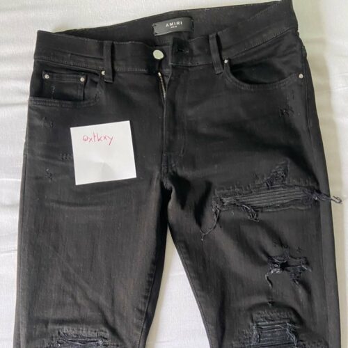 Amiri Jeans Black Mx1 leather insert distressed Jeans 32